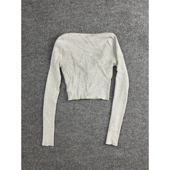 Garage Shirt Womens Small Gray Ribbed Henley Long Sleeve Cropped Snap Button - Picture 6 of 6